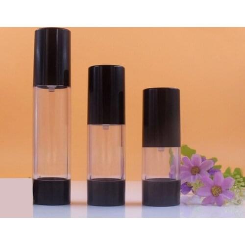 10pcs Airless Bottle Empty Travel Bottles Plastic Black Cap Flat Pump Lotion Container Sample Packgaing Clear 15ml 30ml 50ml