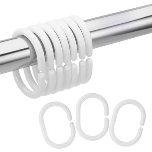 12Pcs Plastic Shower Curtain Rings Hooks for Bathroom Shower Window Rod Pole, White