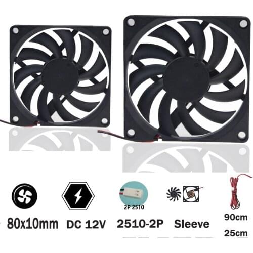2PCS Gdstime 80mm fan 12V 2PIN 80X80X10MM 8010 DC Brushless cooling cooler PC computer CPU Fan
