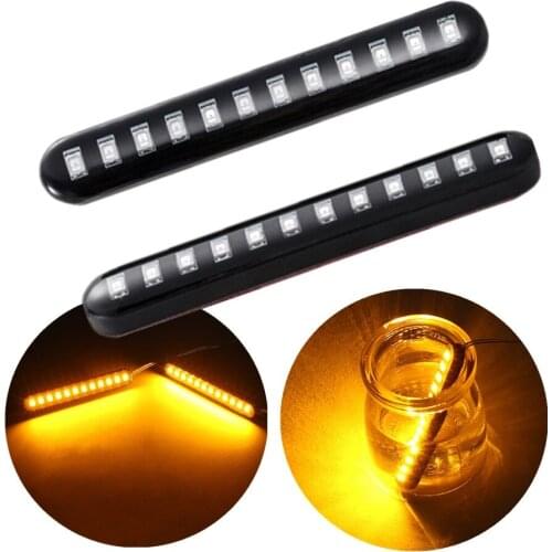 2PCS Turn Signals Strip LED Motorcycle Flowing Water Tail Brake Lights 12 LED 3528SMD License Plate Light Blinker Stop Flicker