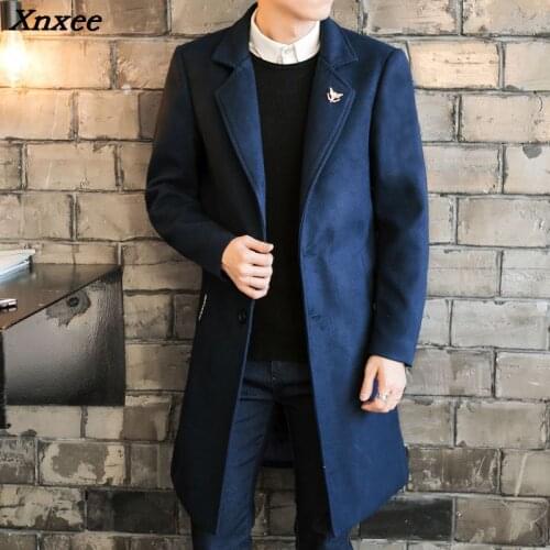 2018 Long Jackets & Coats Single Breasted Casual Mens Wool Blend Jackets Full Winter For Male Wool Overcoat 3XL 4XL Xnxee