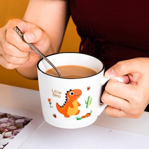 350ml Creative breakfast cup cartoon ceramic mug personality trend drinking coffee cup men womentea cups with stainless lid cute
