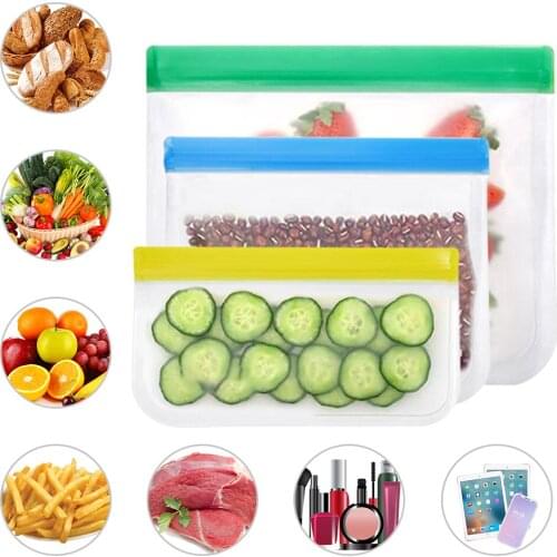 4Pcs/Set Silicone Bag PEVA Silicone Food Storage Bag Containers Leakproof Reusable Shut Bag Fresh Bag Food Storage Bag BPA-free