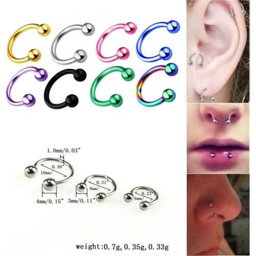 50 pcs Stainless Steel Nose Rings Fake Septum Horseshoe Screw Ball Lip Piercing Jewelry Tragus Cartilage Earrings 1.0*6/8/10mm