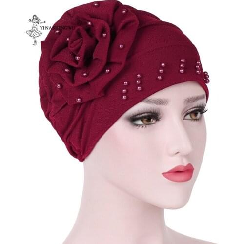 Turban Hair Accessories Muslim Scarf Women Stretchy Side Dish Big Flower Style Head Cap Hat Ladies Hair Loss African Turban Cap