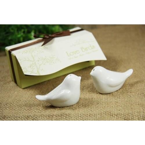 DHL Fedex Free shipping 100pcs/lot=50sets newest wedding favors love bird salt pepper shaker ceramic wedding gift for guests