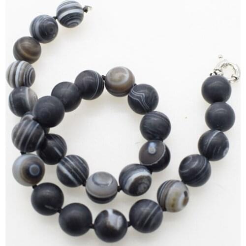 Black veins agate blurry round 14mm necklace 17inch wholesale beads nature FPPJ woman 2019 for gift