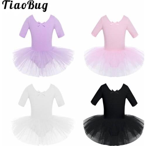 TiaoBug Kids Teens Short Sleeve Ballet Tutu Dress Fancy Party Tulle Ballerina Dance Dress Performance Girls Gymnastics Leotard