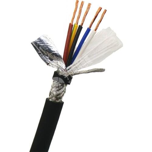 Shielded Towline Wire 5 core 0.3, 0.5, 0.75,1.5 mm² High Flexibility TRVVP Drag Chain Cable 5m (22,20,18,16 AWG)