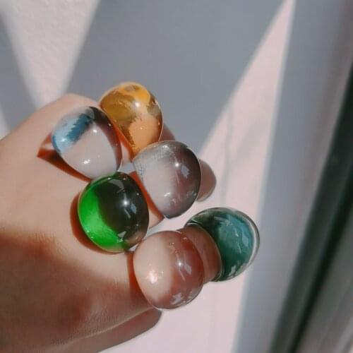 FFLACELL 2021 New Korea Fashion Exaggerated Design Resin Acrylic Transparent Big Ring for Women Girls Niche Jewelry Party Gifts