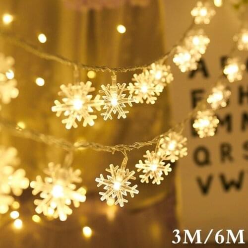 3M/6M LED Garland Snowflakes String Fairy Lights Battery Powered Hanging Ornaments Christmas Tree Party Home Decor