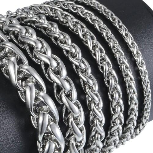 7-11" Smooth Mens Bracelet Silver Color Stainless Steel Wheat Link Bracelets Male Jewelry Hip Hop 3-10mm KBM161