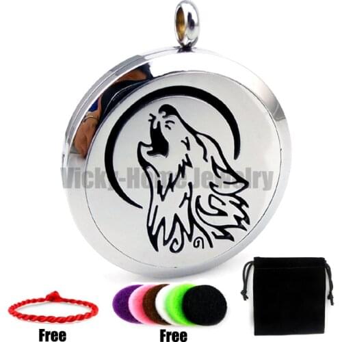 Stainless Steel Wolf Essential Oils Diffuser Locket with Pads Aromatherapy Diffuser Locket Necklace