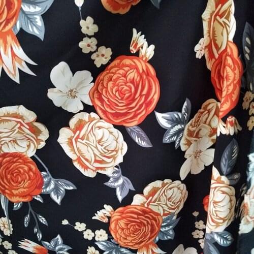 Beautiful Rose Flower Print Chiffon Fabric Imitate Silk chiffon Fabric Not Transparent Sewing Material DIY Summer Women Dress