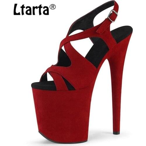 Ltarta Rome Platform Suede Fish Mouth Sandals 20CM Model Sexy Pole Dance High Heels Catwalk Nightclub Women Shoes LYP