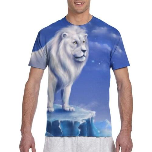2020 Men T Shirt T-Shirt Summer Tops Tees Crew Neck tshirt Men Short Sleeve Shirt White Lion Digital Illustration