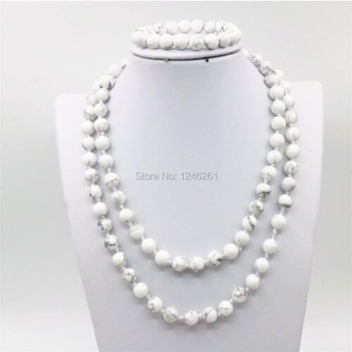 8mm Natural White Turkey Stone Beads Necklace Bracelet Sets Girls Christmas Gifts Jewelry Sets Making Hand Made Ornament 36inch