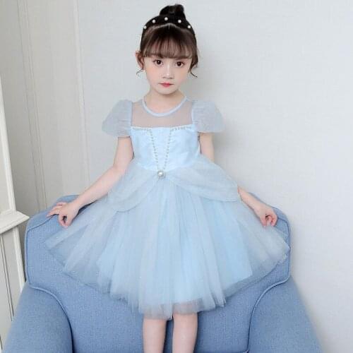 Princess Girls Fancy Dress Summer Puff Tulle Dresses Layered Party Birthday Beading Evening Dress Kids Bridesmaids Frocks 2-10T