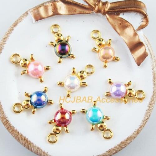 16 New Animal Tortoise Charms Gold Color Retro Mixed Acrylic Pendants 14x23mm