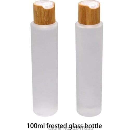 100ML Empty Top Grade Elegant Emulsion Bottle n Bamboo Pressed Cap, Frosted Glass Empty Cosmetic Containers, Makeup Tool, 10Pcs