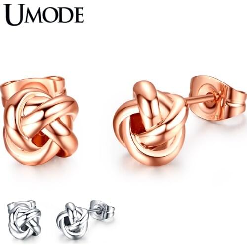UMODE New Lovely Rose Gold White Gold Color Fashion Crystal Knot Stud Earrings Jewelry For Women Christmas Gift Bijoux AJE0140