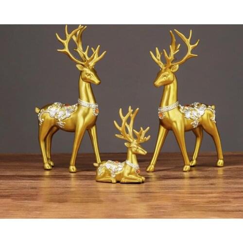 Reindeer Elk Deer Statue Figurines Collections Hand Curved Sculpture Ornaments Nordic Deer Store Window Sculpture Good Fortune