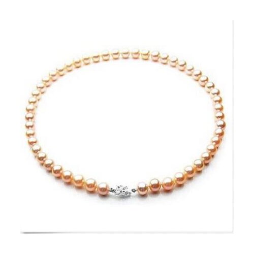 Gorgeous 9-10mm south sea gold pink pearl necklace 18"silver KKK