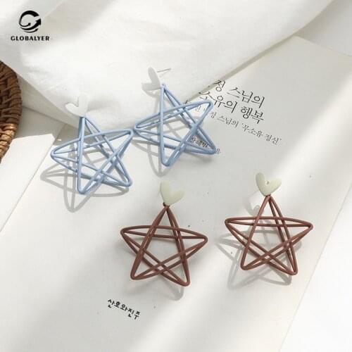 Non allergic needle Net red Simple Love Hollow Five pointed star Blue Earrings Female Korean New Girl Jewelry Free shipping 778