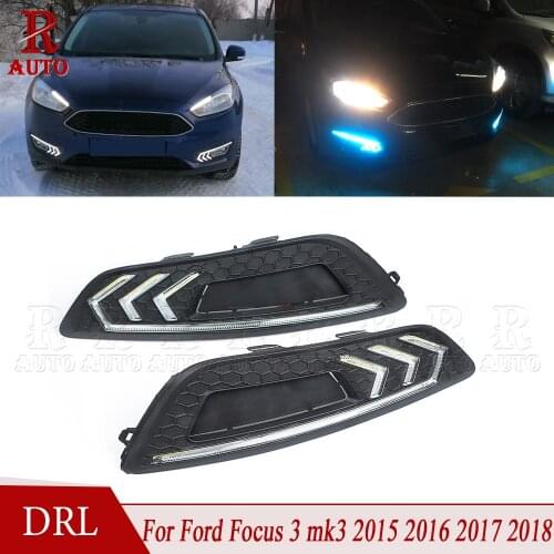 R-Auto 1 Pair LED DRL Daytime Running Light Turn Signal Dimming Style Relay Car Styling For Ford Focus 3 mk3 2015 2016 2017 2018