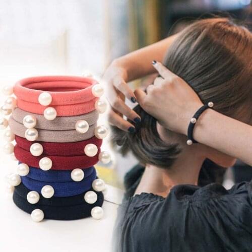 100pc Fashion Elastic Hair Bands For Women Five Pearls Girls Ponytail Holder Hair Ties Headdress Headbands