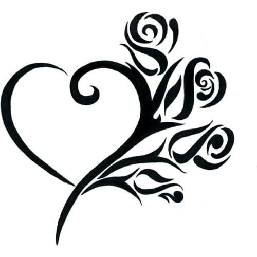 17.7*17.7CM Cute Heart With Roses Car Sticker Fashion Styling Vinyl Car Decals Black/Silver C7-1271