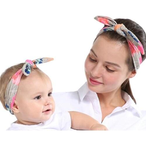 2PCS/SET Fashion Mother and Me Matching Headbands Set DIY Rabbit Ear Headbands Sets Dots Print/Plaid Cotton Headbands Set Stock