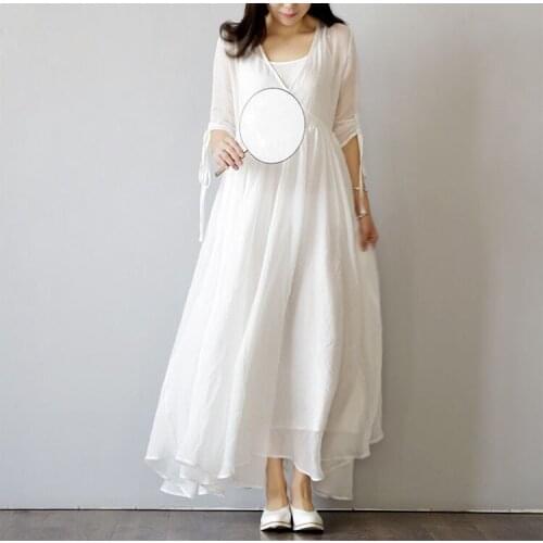 2020 National wind improved flower white dress Long gown 18041-9