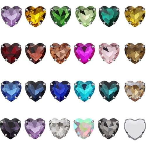 50pcs/lot Heart shape Rhinestones Glass Crystals Claw Cup Sew On Dress Strass Rhinestones Sewing Rhinestones For Clothes Bags