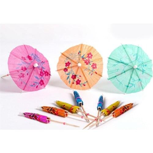 30 Pcs Hawaiian Fruit Stick Tropical Party Retro Mini Mixed Bright Color Umbrellas Parasol Cocktail Party Pick BBQ Decoration