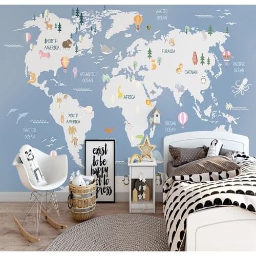 Custom 3D Photo Wallpaper Wall Painting Cartoon World Map Children Room Bedroom Wall Home Decoration Non-woven Wallpaper Murals