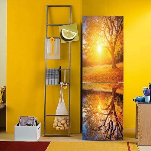 3D Vivid Effect Setting sun Landscape Pattern Fridge Sticker PVC Refrigerator Door Kitchen Self-adhesive Wall Stickers Decor
