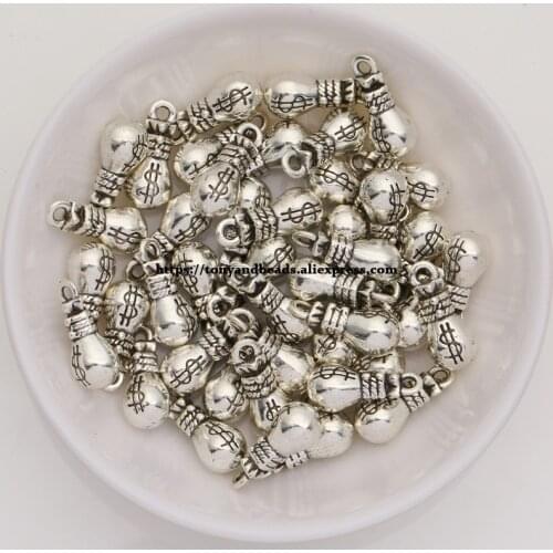 50Pcs/Lot) Zinc Alloy Tibetan Silver European Charm Dollar Purse-Shape Pendant Size 15X6.5mm ZN40044B