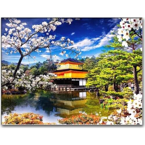 5D Diamond Painting Landscape Full Square Diamond Embroidery Sakura Mosaic Japanese Cherry Blossoms Home Decoration