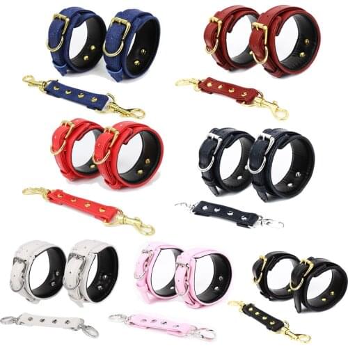 7 Colors PU Leather Sexy Handcuffs Black Restraints Foot Cuffs Bdsm Sex Toys for Couples Bondage Erotic Womens Adult games