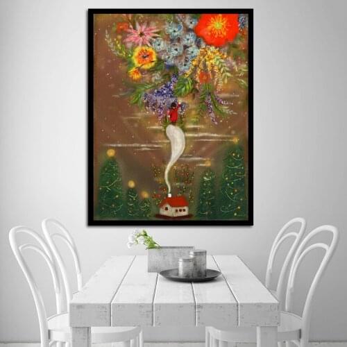 Abstract Christmas tree and flower arrangement oil Nordic Style Wall Art Canvas Print Painting Modern Living Room Decor Picture