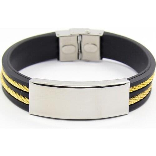 Gold Color Stainless Steel Bracelet Bangles Wire Rope Bracelet Engraved Silicone Bracelet Pulseiras Luxury Brand Jewelry