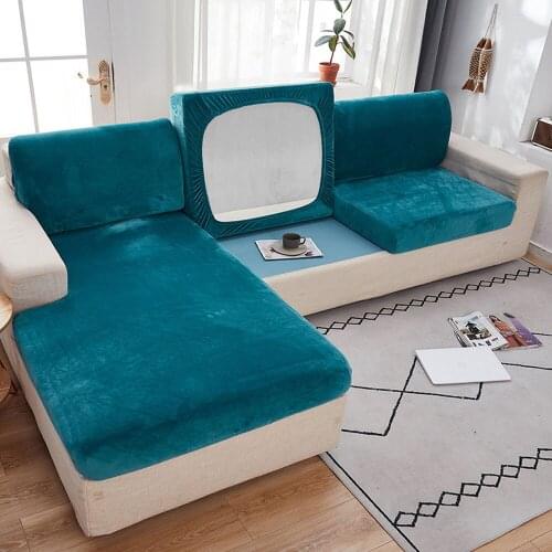 Sofa Cushion Cover Polyester Slipcover For Living Room Funiture Protector Plush Seat Cushion Elastic Solid Color