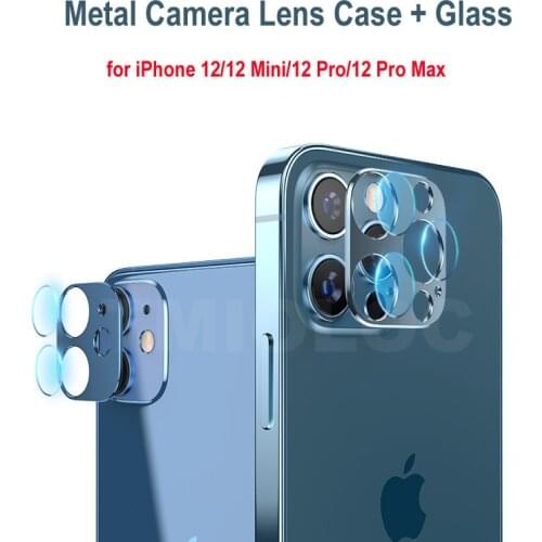 For iPhone 12 Pro Max Camera Lens Protector Metal Protective Case + Tempered Glass for iPhone 12 Mini Full Cover 2 in 1 Film