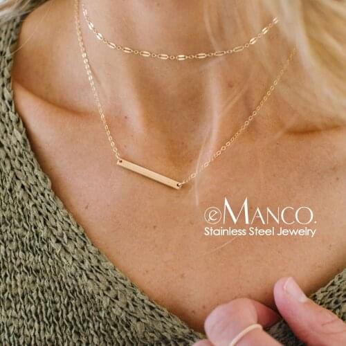 EManco 2 PCS 316L Stainless Steel Necklace for women Minimalist Bar Pendant Necklace Simple Lace Chain Choker Necklace Jewelry