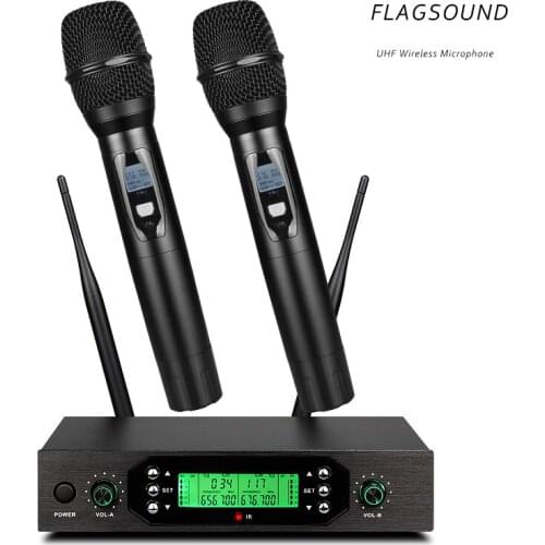Flagsound Professional UHF Wireless Microphone System Automatic Handheld Microphone Frequency Adjustable 100M receive Church Mik