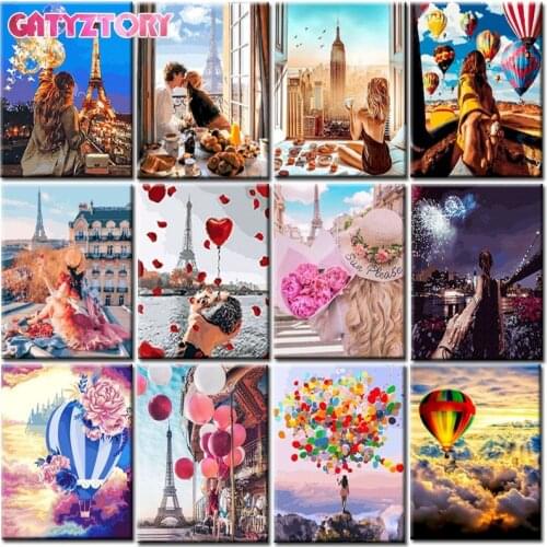 GATYZTORY Painting By Numbers For Adults Heart Balloon Landscape Diy Oil Paints HandPainted Home Decoration Wall Artcraft Gift