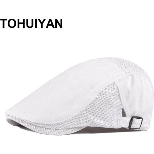 [TOHUIYAN] Fashion Solid Gatsby Cap Men Women Casual Ivy Hat Summer Breathable Mesh Flat Cabbie Cap Unisex Boinas Newsboy Caps