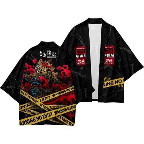 Cartoon Printed Summer Kimono Cardigan Men Japanese Traditional Casual Loose Thin Set Coat Pants Asian Clothes Harajuku