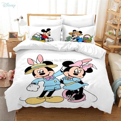 2/3Pcs Mickey Mouse Duvet Cover Pillowcase Set Disney Minnie Mouse Print Cartoon Bedding Set for Kids Twin Full Queen King Size